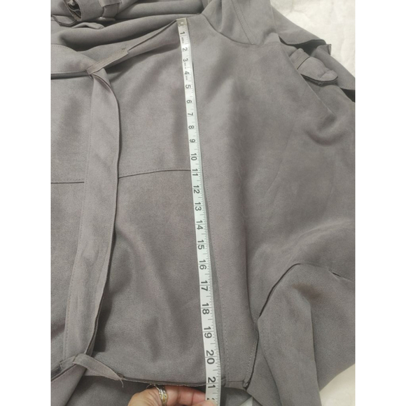 Women's Forever 21 Gray Faux Suede Soft Trench Coat Size M - Picture 8 of 9